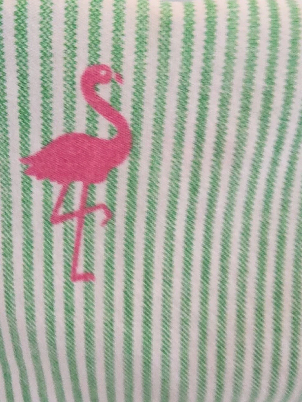 Tommy Hilfiger Green White Striped Pink Flamingo Cotton Twin Sheet